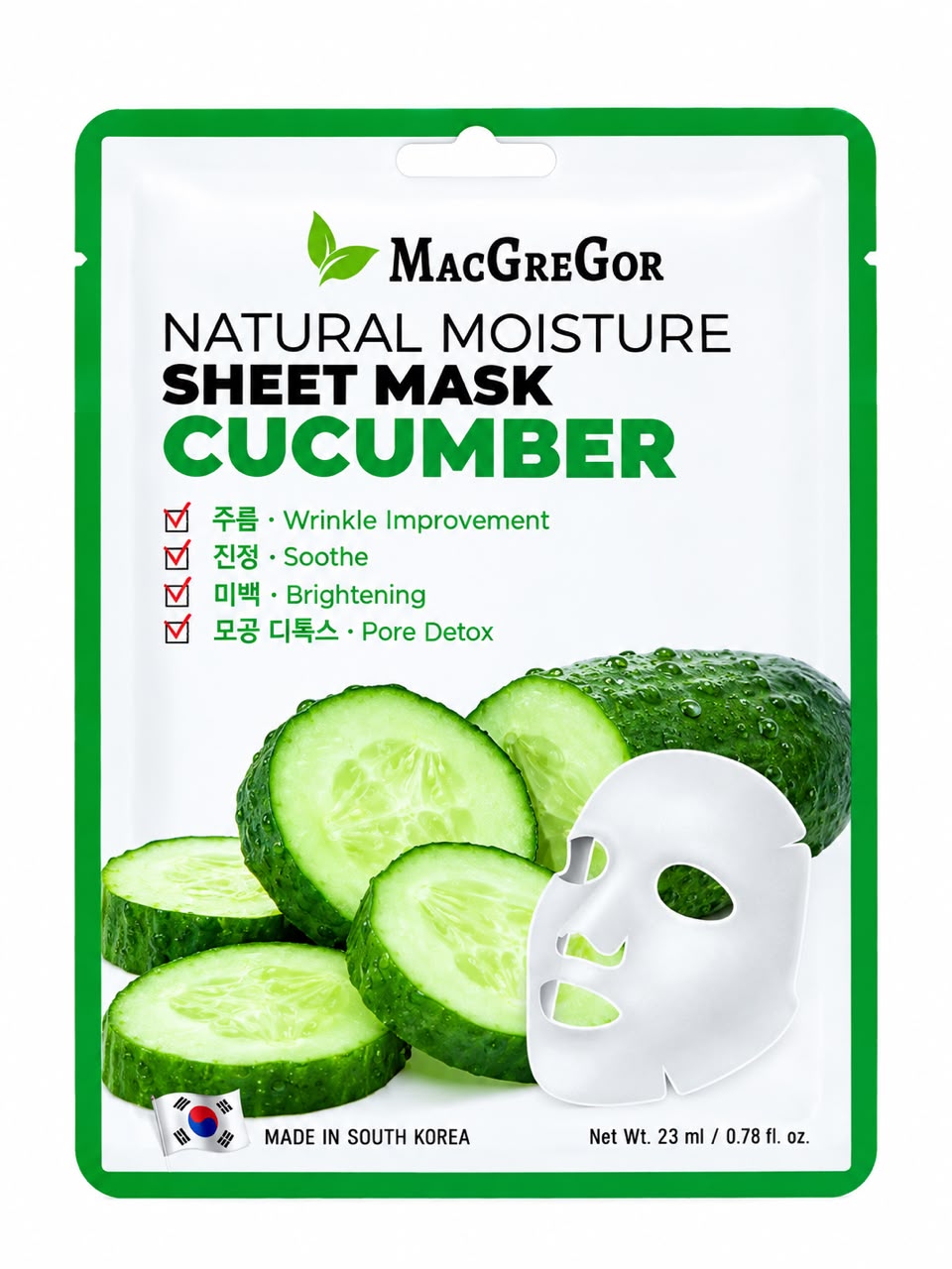 macgregor-cucumber.jpeg MacGreGor Natural Moisture Sheet Mask Cucumber 23ml - Image 1